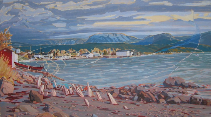 Caught at Woody Point, acrylic on canvas, 30” x 54”