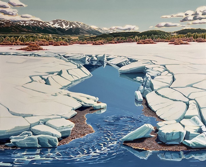 Spring Breakup Yukon RIver, acrylic on canvas, 42